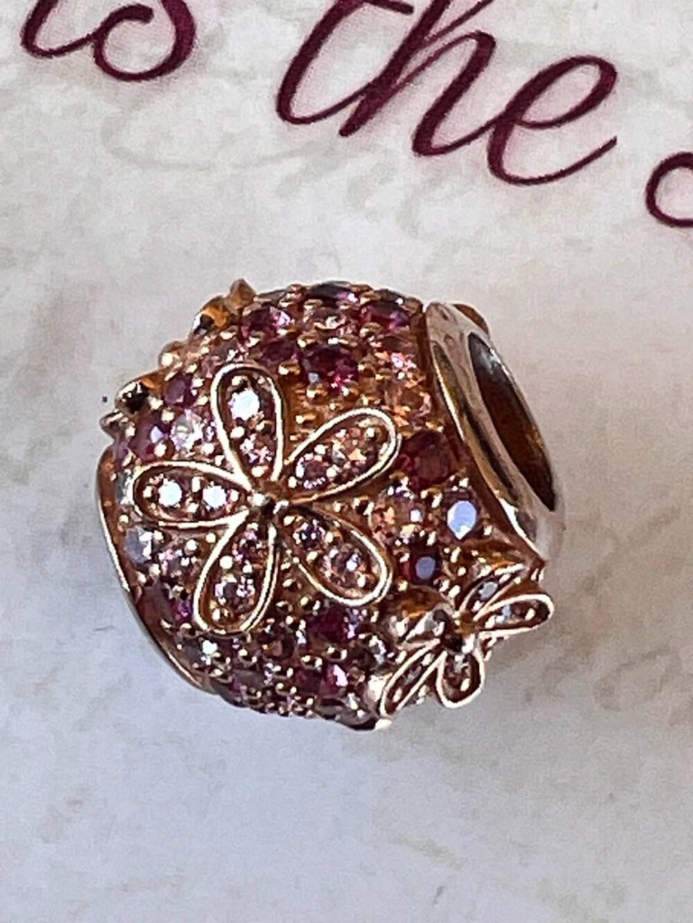 Authentic Pandora Pink Pave Daisy Flower Charm #788797C01